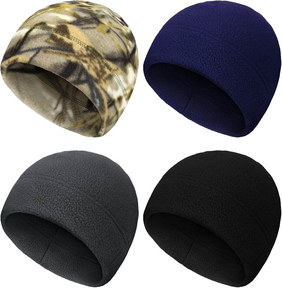 SATINIOR 4 Pieces Skull Caps for Men Women Winter Fleece Hat Warm Soft Polar Beanie Hat Thick Windproof