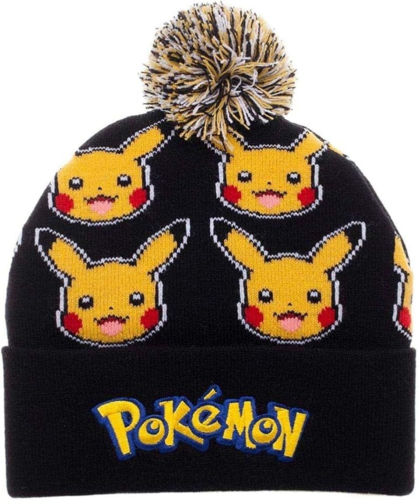 Bioworld Pokemon Pikachu Face All Over Print Pom Beanie