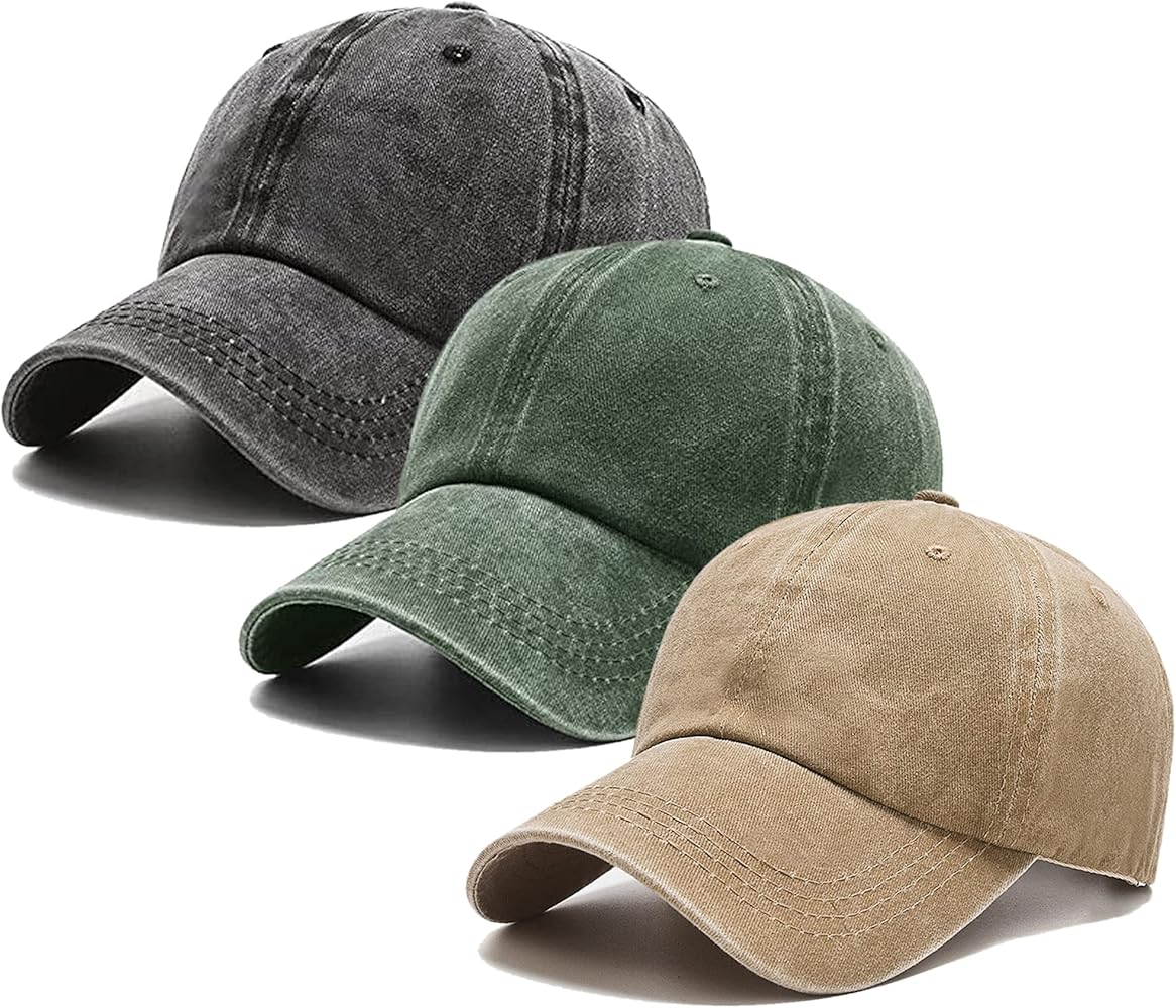 3 Pack Washed Plain Vintage Baseball Cap Cotton Adjustable Twill Bulk Low Profile Classic Dad Hat for Men/Women