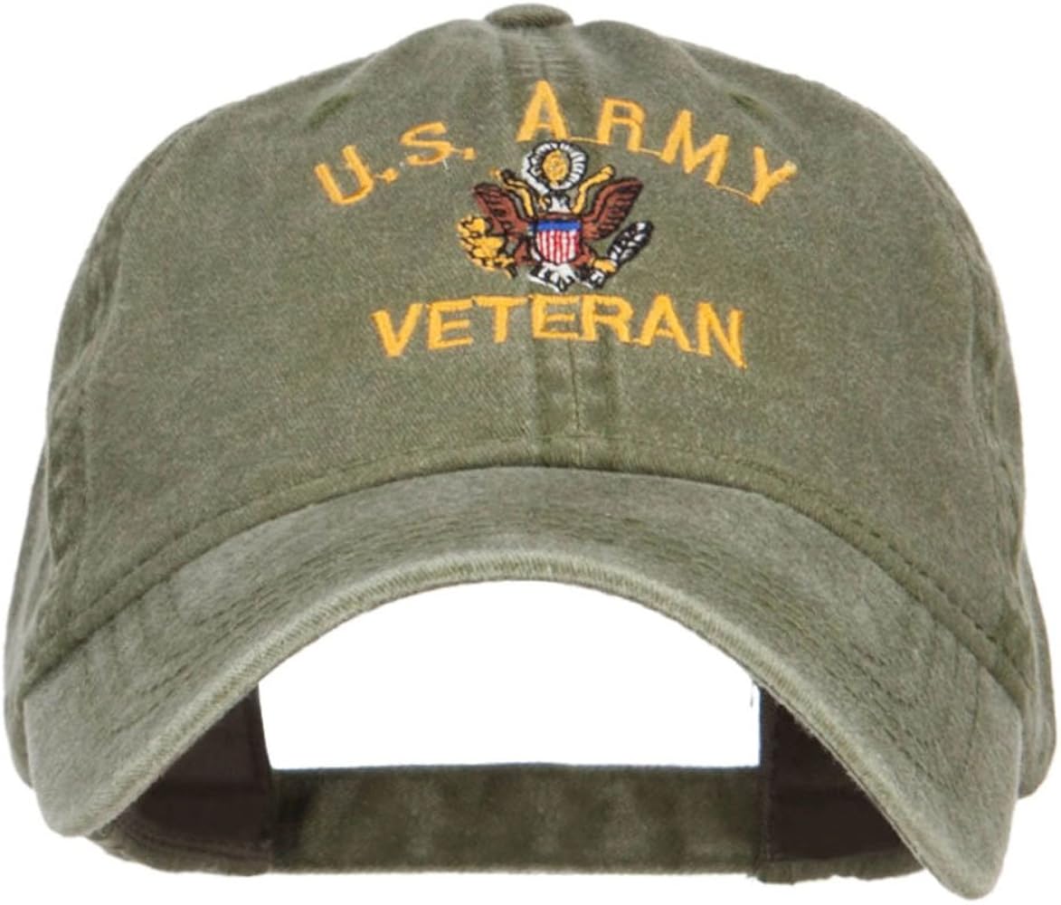 e4Hats.com US Army Veteran Military Embroidered Washed Cap - Olive OSFM