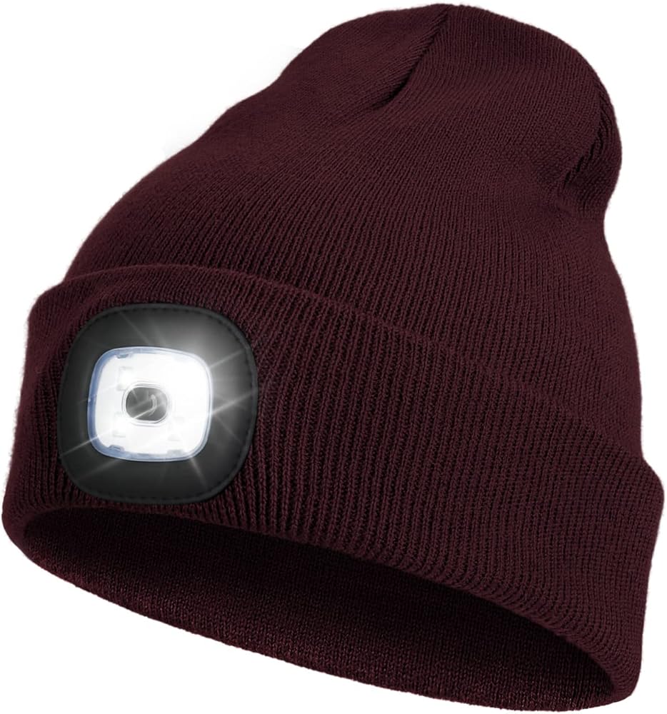 YunTuo LED Beanie Hat with Light, Unisex USB Rechargeable Headlamp Winter Knitted Cap Gifts for Men Dad Husband Him