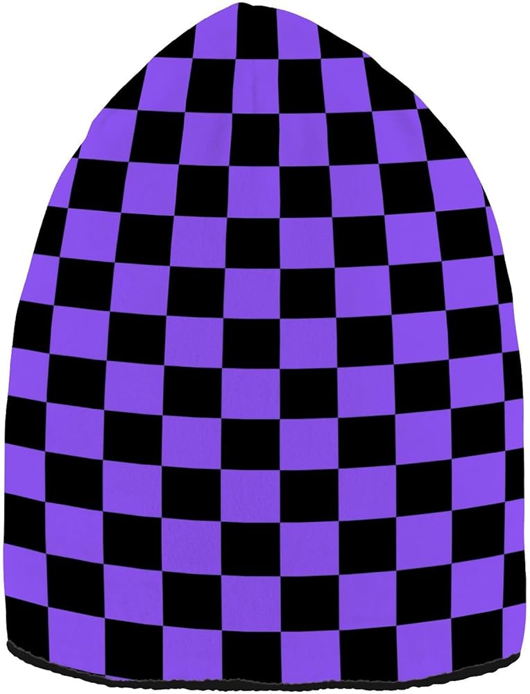 Purple Black Checkerboard Men's Beanie Hat Winter Warm Knit Hats Slouch Skull Cap Fishing Hat Beanies Women Multicolor Soft