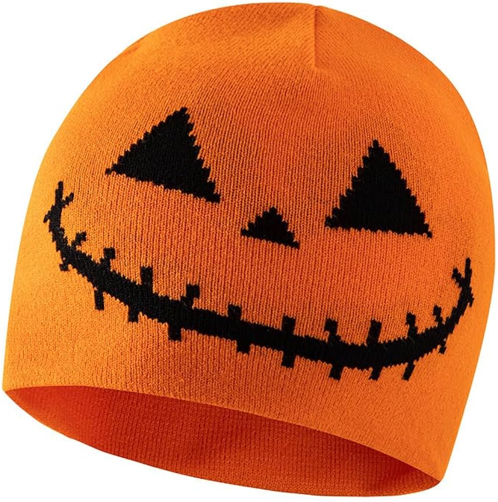 Women's and Men's Beanie Autumn/Winter Knitted Hat Halloween Elastic Warm Hat, Suitable for Cold Weather (Orange), Orange, One Size