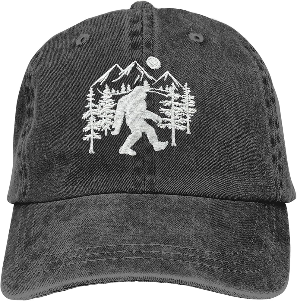 Sasquatch Bigfoot Camping Baseball Cap Embroidered Denim Dad Hat Adjustable Vintage Washed Cotton Hat for Men Women