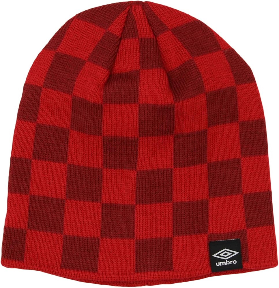 Umbro Men's Checkerboard Knit Skullie Hat, One Size Fits Most, Vermillion