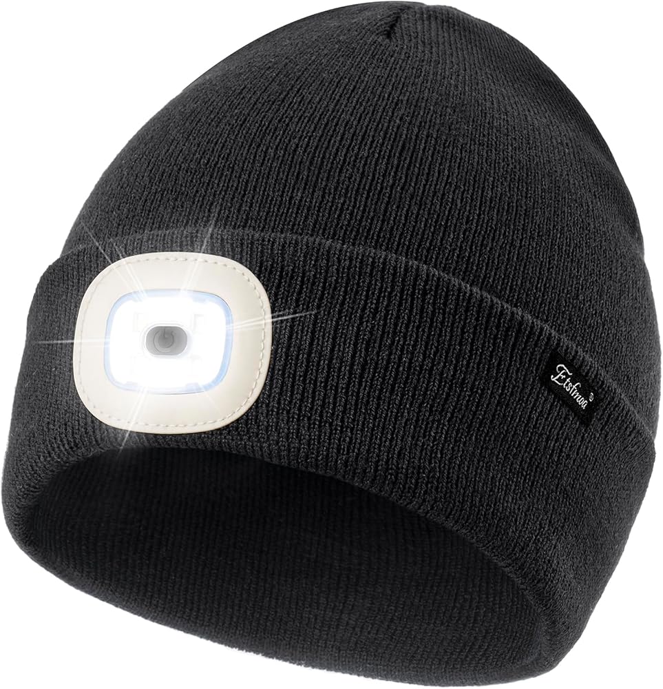 Etsfmoa Unisex Beanie with The Light,Gifts for Men Dad Father, USB Rechargeable LED Headlamp Warm Knit Hat