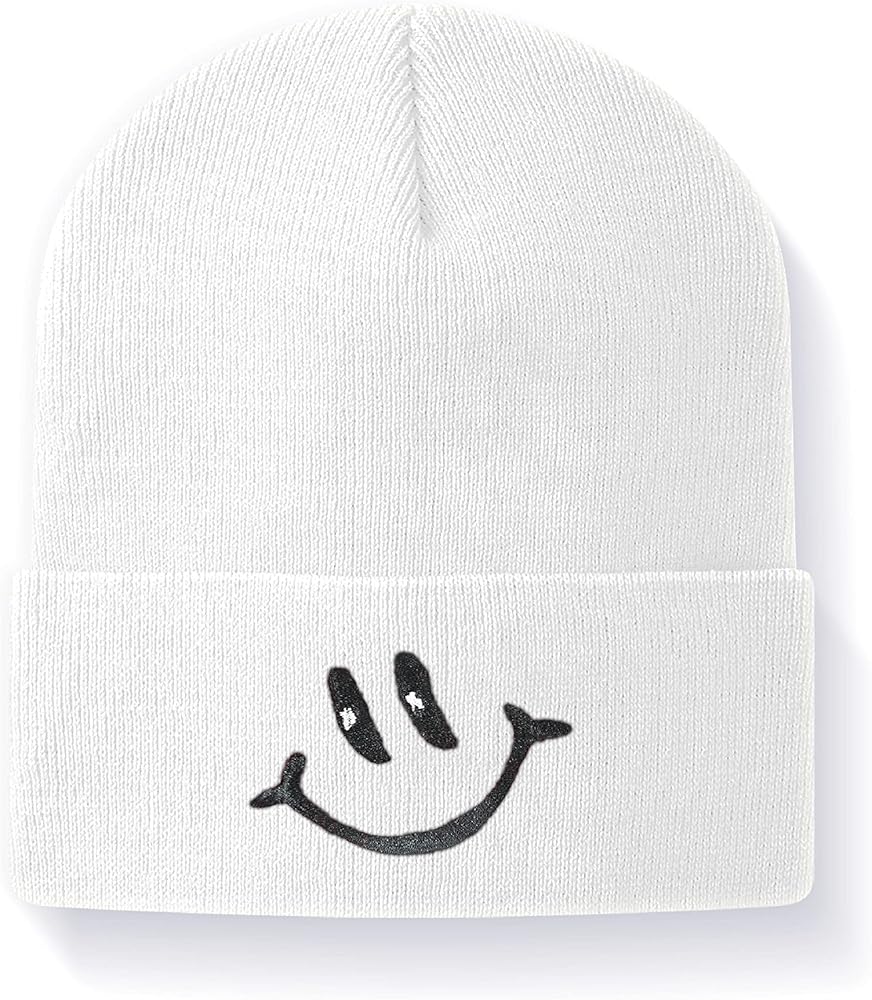 Knit Cuffed Embroidered Beanie Hat for Women Men Acrylic Winter Hats Soft Warm Cuffed Skull Cap