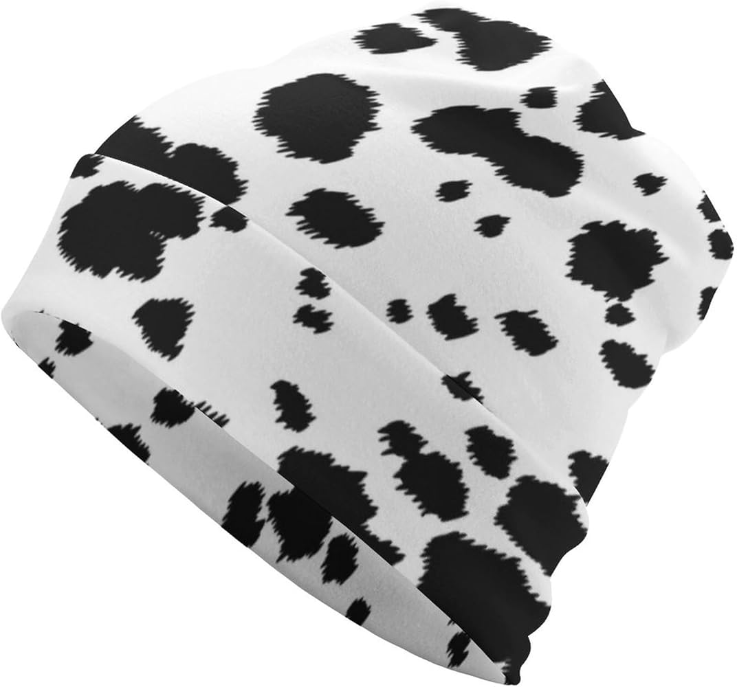 Cow Print Beanie Hat for Men Women Knit Warm Casual Hats Classic Winter Cap