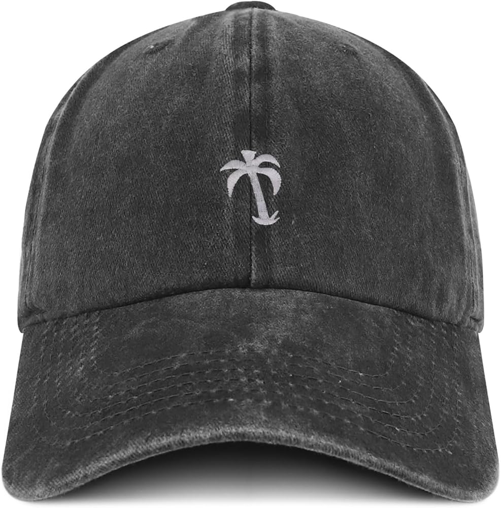 Trendy Apparel Shop Palm Tree Solid White Embroidered Washed Cotton Adjustable Cap