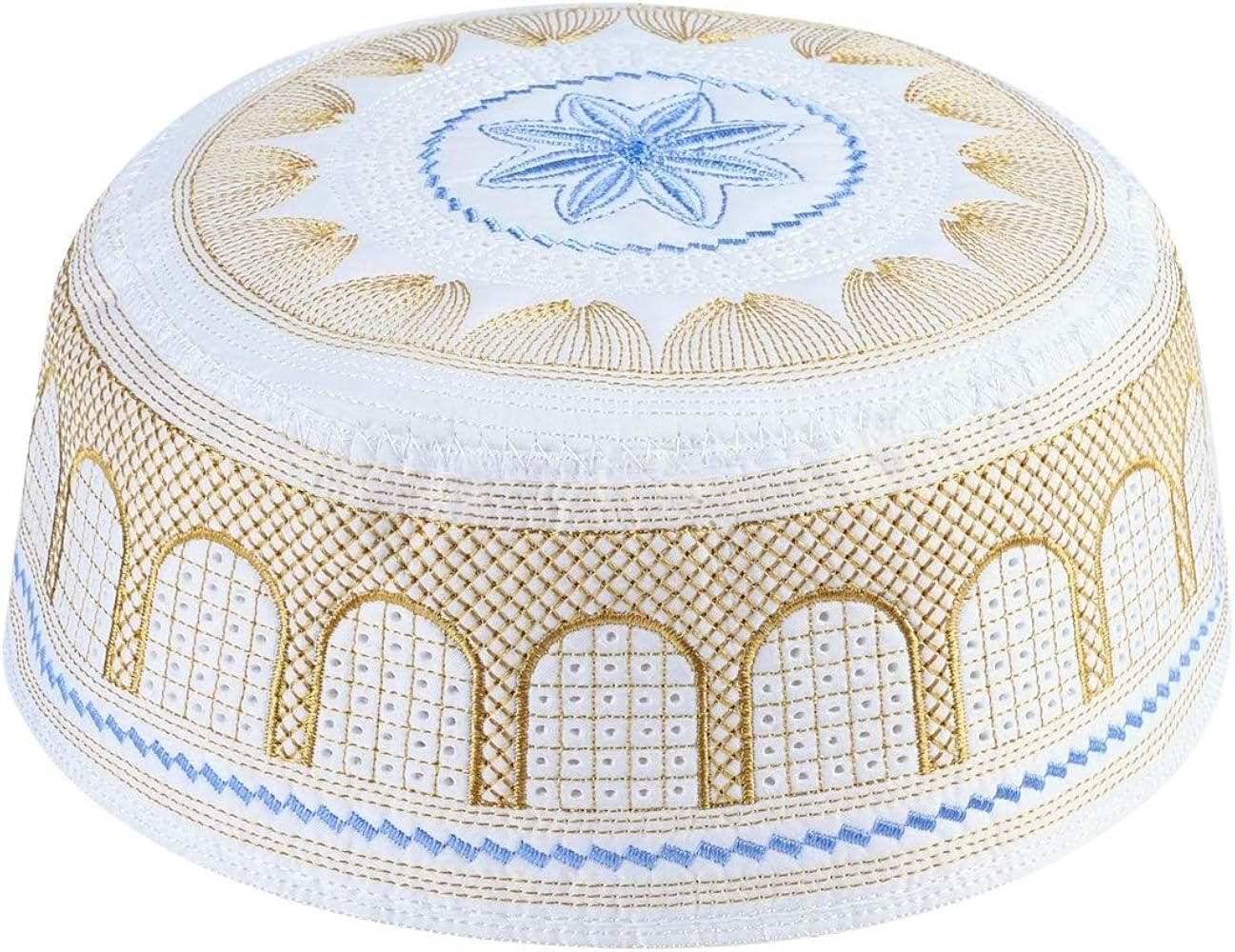 Men Muslim Prayer Kufi Hat Islamic Kufi Hat Prayer Headwear Cap with Embroidery Turkish Arabian Beanie Cap Sun Hat Eid Gift