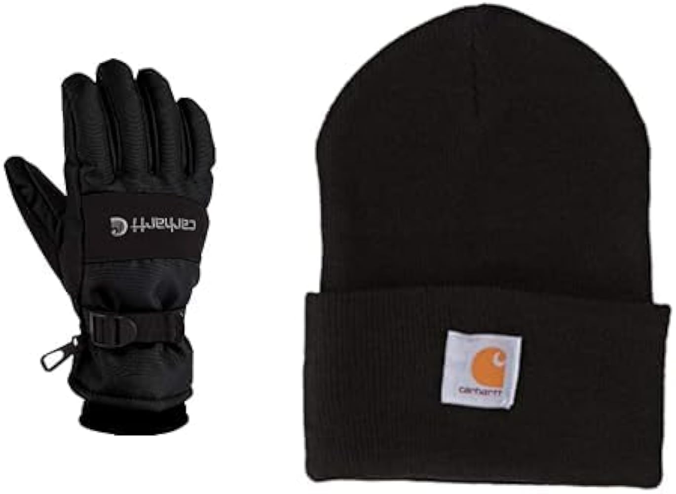 Carhartt Cuffed Beanie and Gloves bundle, Large (Pack of 1) Black and Black Beanie