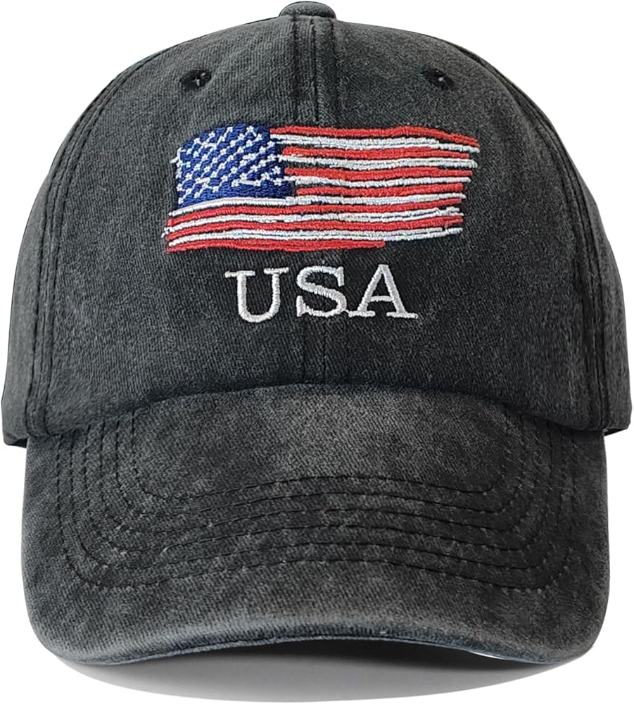 American Flag Hat for Men Women, Patriotic USA Hat Vintage Embroidery Adjustable Baseball Cap for Outdoor Activities