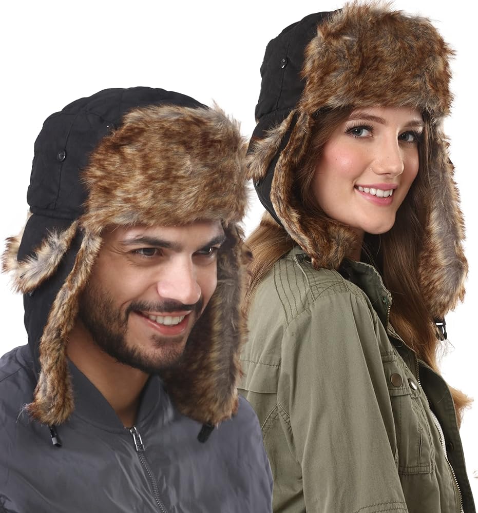 Tough Headwear Winter Trapper Hat - Russian Ushanka Trooper Aviator Hats for Men & Women - Snow Eskimo Hat with Ear Flaps