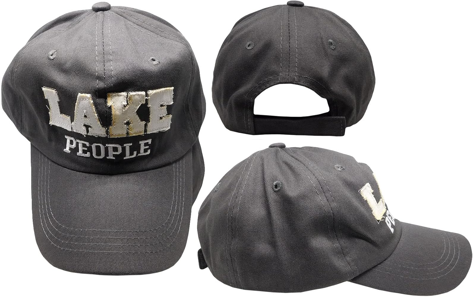 Trade Winds Lake People Grey Gray Distressed Adjustable Embroidered Cotton Hat Cap