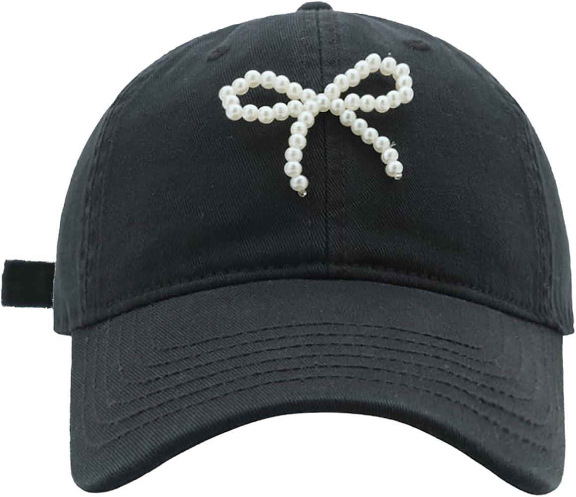 Women's Cute Pearl Bow Baseball Cap Adjustable Summer Outdoor Sun Hat