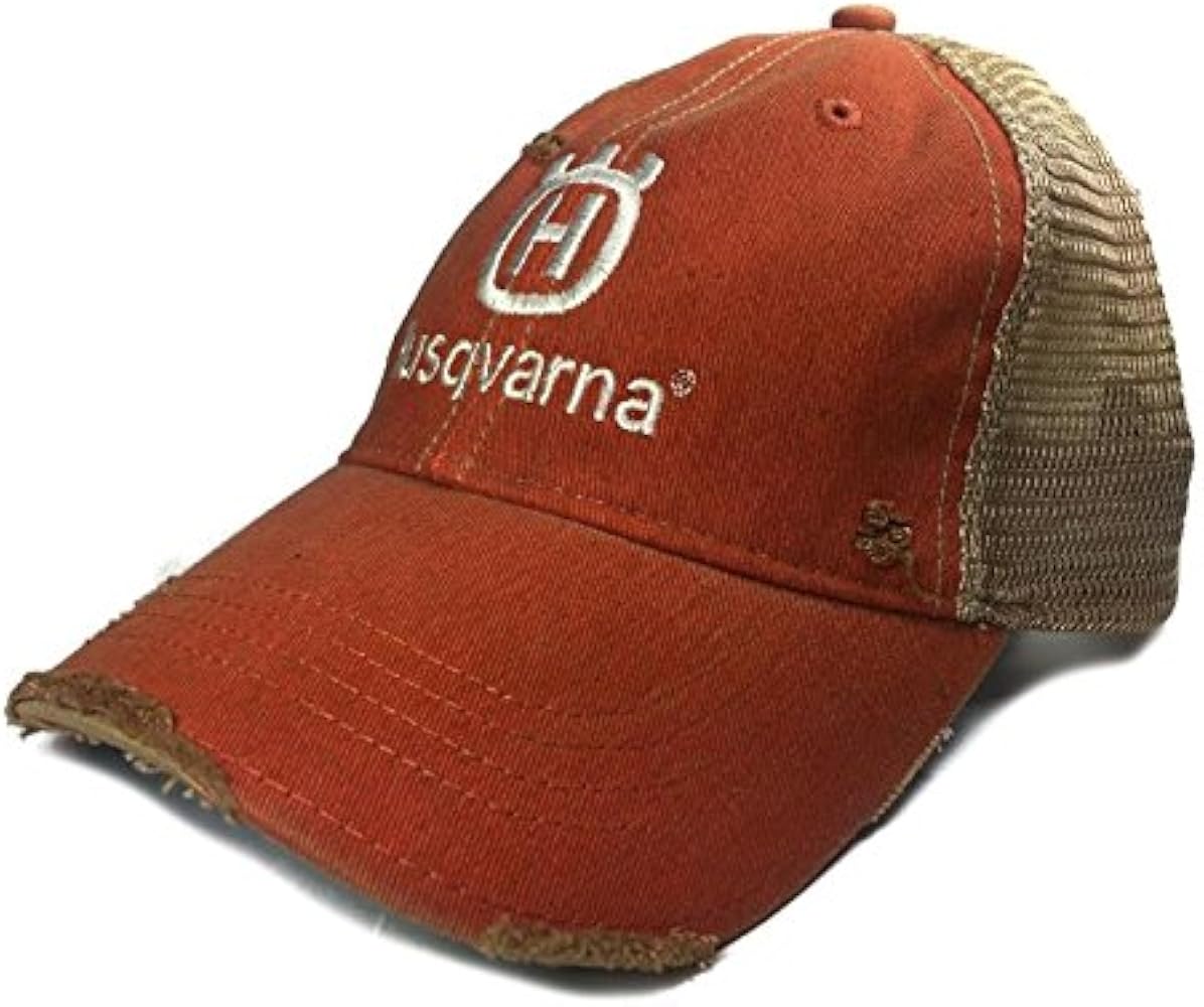 Husqvarna Trucker Distressed Orange Hat Cap White Logo