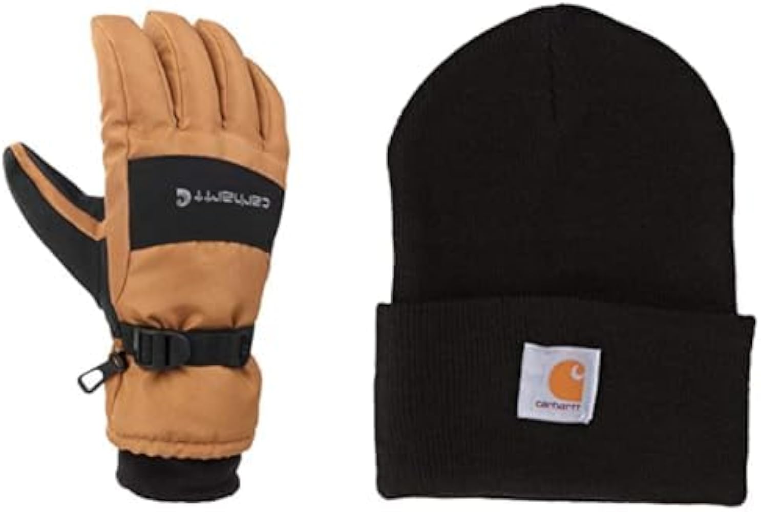 Carhartt Cuffed Beanie and Gloves bundle, 2X-Large (Pack of 1) Brown/Black and Black Beanie