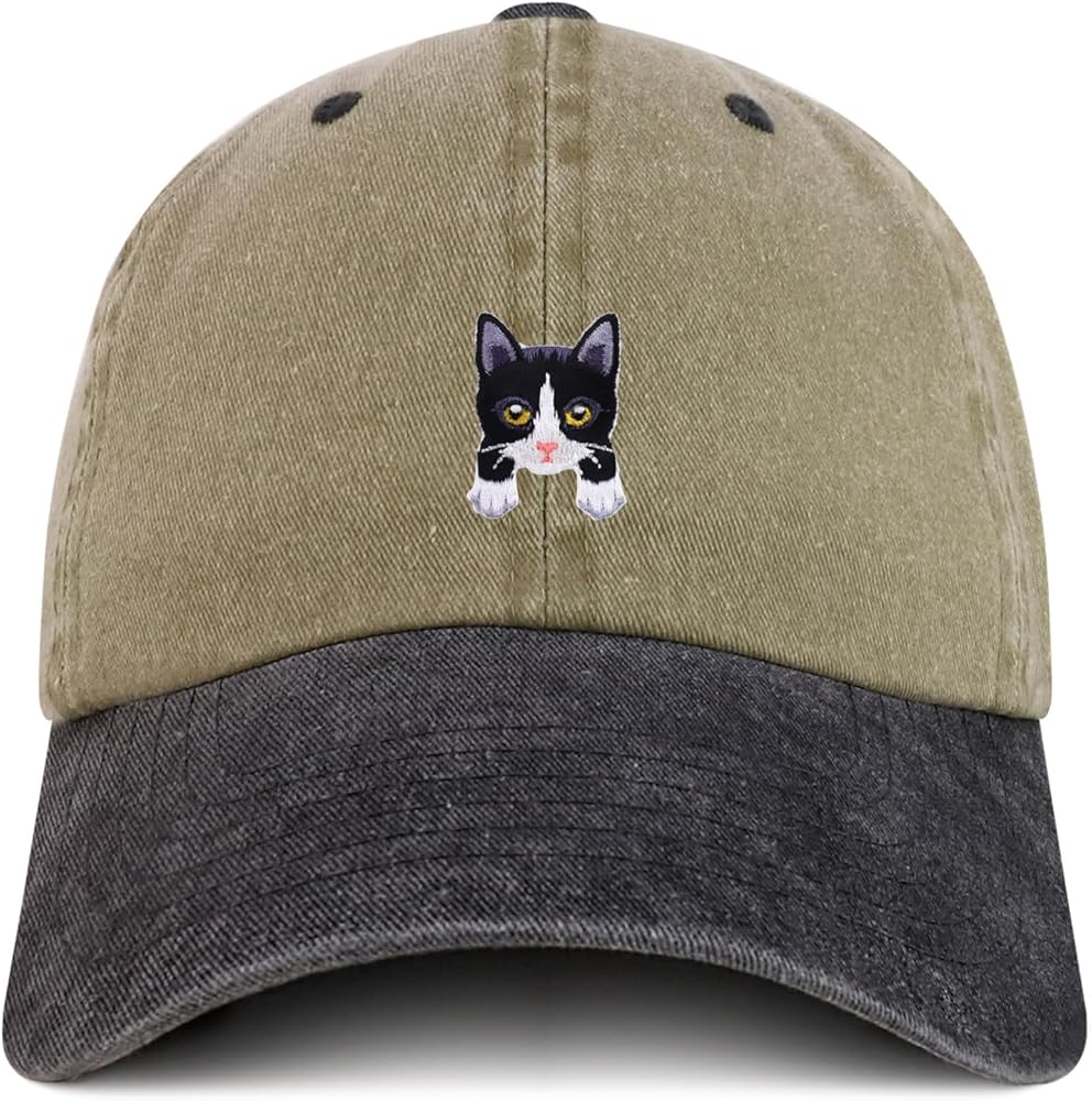 Trendy Apparel Shop Tuxedo Cat Kitten Patch Pigment Dyed Washed Baseball Cap