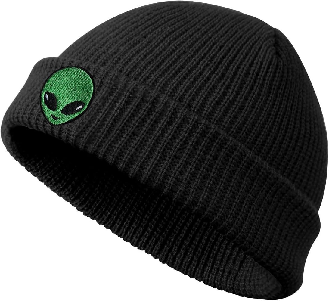 Black Alien Embroidered Beanie Hats for Men Women, Winter Funny Knit Hat, Alien Stuff Accessories Gifts