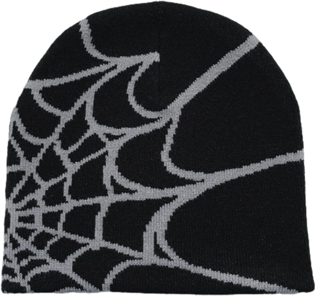 KIEKIECOO Y2k Spider Web Beanie for Men Womens Gothic Grunge Knitted Brain Hat Streetwear Knit Warm Winter Accessories