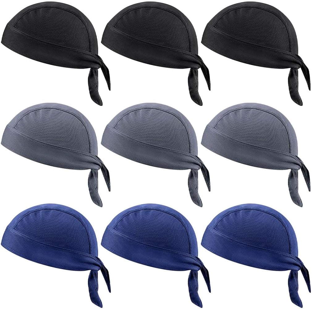 9 Pcs Do Rag Skull Cap Sweat Wicking Head Wraps Cooling Durags Beanie Skull Bicycle Helmet Liner Bandana for Men Women