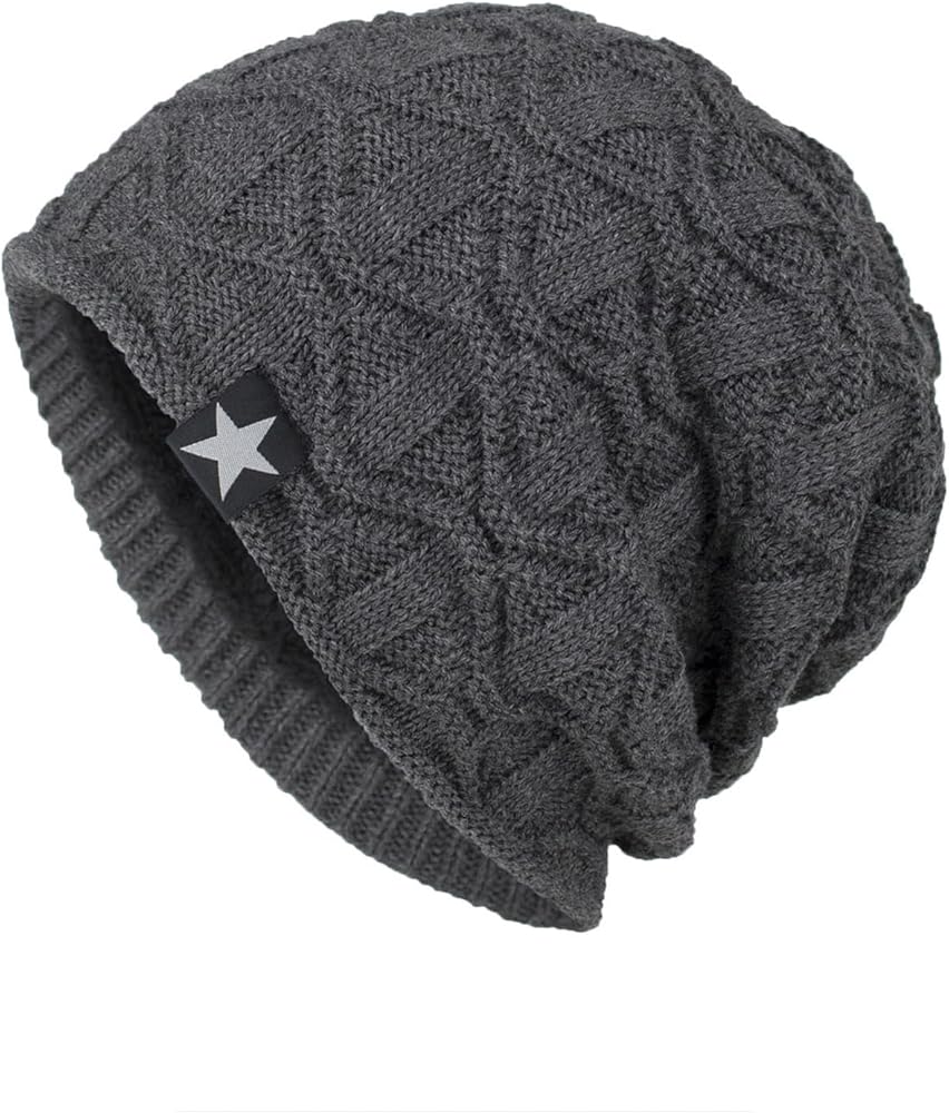 Slouchy Knit Beanie for Men/Women Winter Warm Thicken Fleece Beanie Hat Daily Outdoor Windproof Stretchy Skull Cap