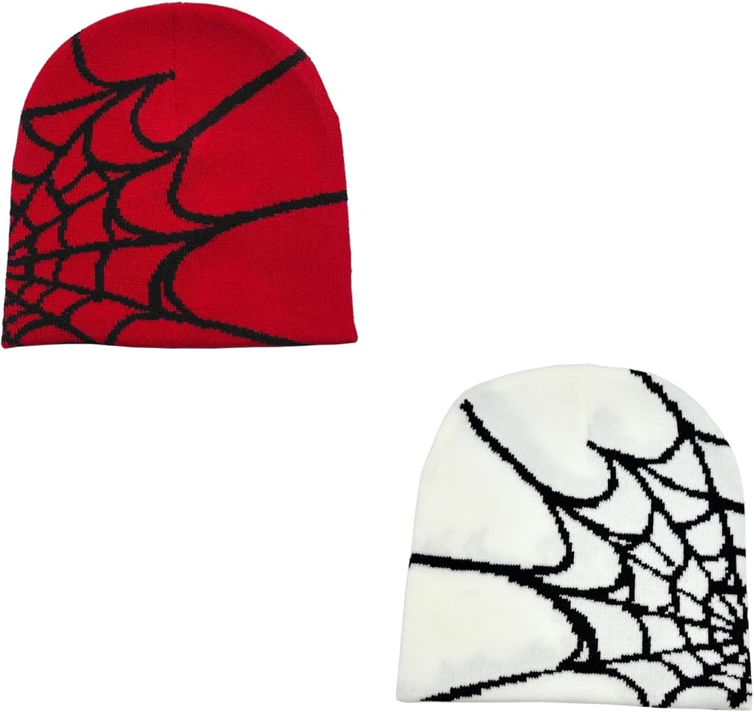 Y2k Beanie Spider Web Beanie Women Mens Knit Spider Web Beanie Hat Gothic Spider Pattern Wool Acrylic Knit Hat